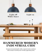 ELYONA 2 Pack Large Ash Wood Pendant Light Fixtures 16 Inch Hammered Metal Dome Hanging Lamp with Brass Handle Chandeliers for Farmhouse Kitchen Island Dining Room Sink Bedroom Hallway, Modern Blue - color: Blue - 2 Pack