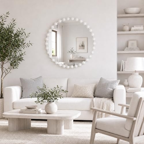 Madison Park 27 inch White Round Mirror, Round Mirrors for Wall Decor, Metal Frame Circle Mirrors for Bathroom, Living Room, Circle Wall Metal Art Mirror - color: White, size: 27"L x 27"W