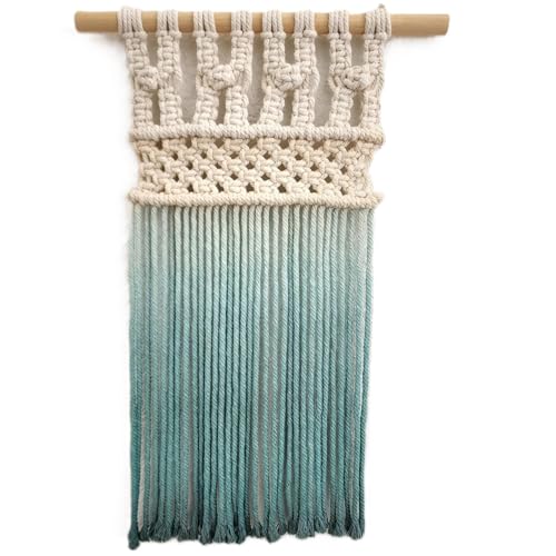 Ombre handmade Teal Macrame wall hanging, Bohemian Wall decor, Dip dyed wall tapestry, Beautiful natural cotton art piece with wooden dowel (Tangerine) - color: Tangerine