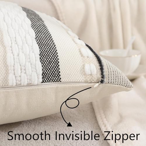 Chenille Throw Pillow Covers 18x18 Set of 2 Boho Tufted Pillow Covers Striped Decorative Pillow Cases Accent Pillowcases Farmhouse Cushion Case for Home Decor,White - color: White Stripe, size: 18" x 18" (Pack of 2)