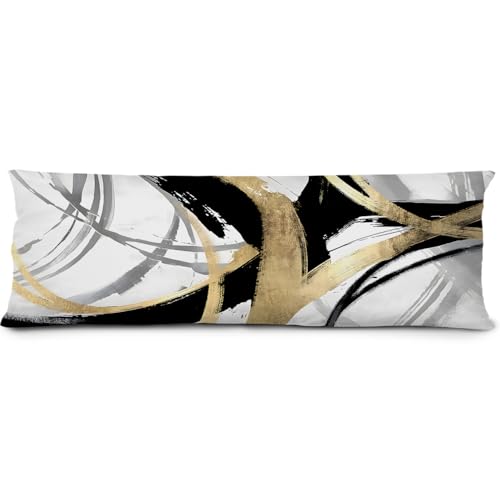 Abstract Black and Gold Striped 20x54 Body Pillow Cover, Modern Home Decor, Boho Room Decor, Black White and Gold Abstract Ink Line Long Body Pillow Pillowcase for Couch Bed - color: Black White and Gold, size: 54" x 20" (Pack of 1)