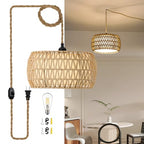 Boho Rattan Pendant Lights Farmhouse 12 Inch Plug in Chandelier Light Fixture Rustic Wicker Hand Woven Pendant Hanging Light with Cord for Dining Room Kitchen Bedroom Foyer Hallway - size: 12 Inch Plug in