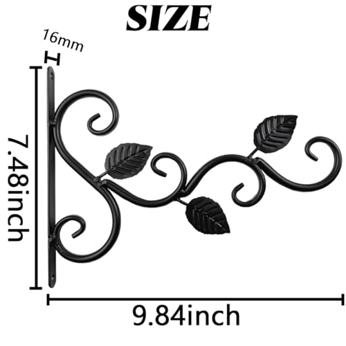 TIHOOD 2PCS Wall Hook Hanging Plant Brackets, Metal Plant Bracket Iron Wall Mount Leaf Black Hangers for Hanging Bird Feeders, Lanterns, Wind Chimes, Planters, Outdoor Decoration Hooks