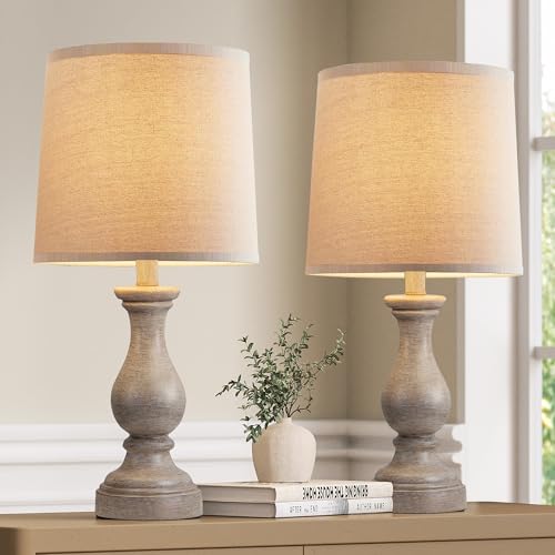 Seealle Farmhouse Table Lamps Set of 2 - Rustic Lamp for Bedroom Living Room, 22" Boho Bedside Lamps for Night Stands End Table Office Desk Lamp Nightstand with Linen Shades(Wood Painted) - color: F. Wood Painted