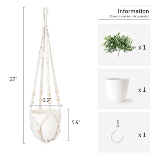 Mkono Fake Hanging Plant with Pot, Hanging Plants Artificial Spring Decor Macrame Plant Hanger with Faux Plant Greenery Boho Hanging Planter for Home Bedroom Bathroom Office Decoration