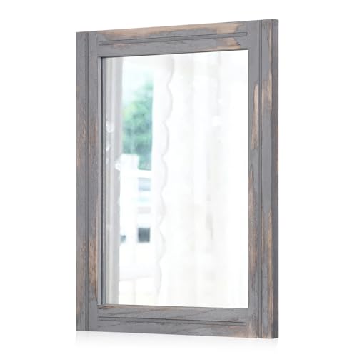 AAZZKANG Wood Framed Mirror Rectangular Rustic Wall Mirrors Decorative Small for Farmhouse Bathroom Living Room Bedroom Grey - color: Rustic Grey, size: 16"L x 12"W