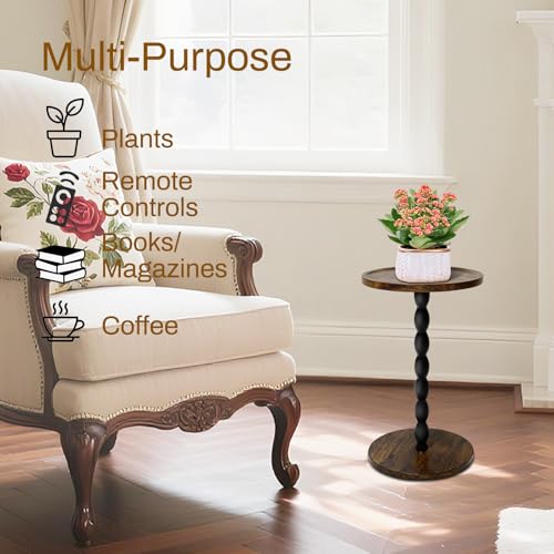 Plant Stand Indoor, 11’’ Round Wood Plant Stand Shelf for Pots, Heavy Duty 50 lbs Pedestal Flower Pot Stand with Raised Edge, Mid Century Modern Wooden Plant Holder for Indoor Plants