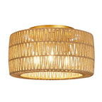 Boho Light Ceiling Fixture Flush Mount Rattan Woven Basket Chandelier for Bedroom Living Room Dining Kitchen, Modern Gold Wicker Lamp for Hallway Entryway Coastal Farmhouse