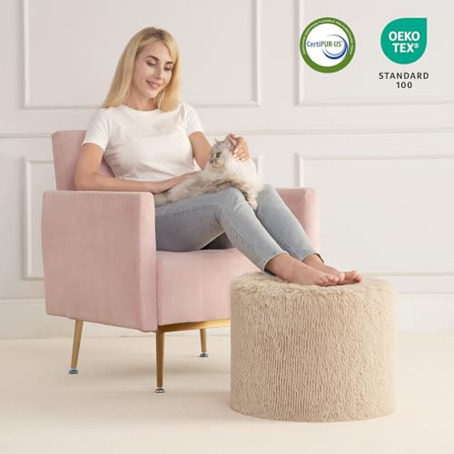 Hansleep Round Stuffed Pouf Ottoman 17 x 14, Foam Filled Faux Fur Ottoman Foot Rest for Chair with Washable Cover, Foot Stools Under Desk for Living Room & Bedroom, Brown - color: Brown, size: 17"D x 17"W x 14"H