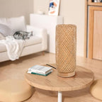Behemian Bamboo Table Lamp, Dimmable Rustic Farmhouse Hand Wicker Desk Lamp Bedside Lamps Night Light Decorations for Bedroom, Living Room, Home Office, Nursery, Reading Nook (Bulb Included)