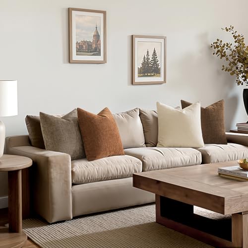 MIULEE Pack of 4 Decorative Throw Pillow Covers 18x18 Inch Brown Chenille Textured Throw Pillows Boho Farmhouse Rustic Cushion Covers for Vintage Modern Home Decor Couch Sofa Bed Living Room - color: Brown, size: 18" x 18" (Pack of 4)