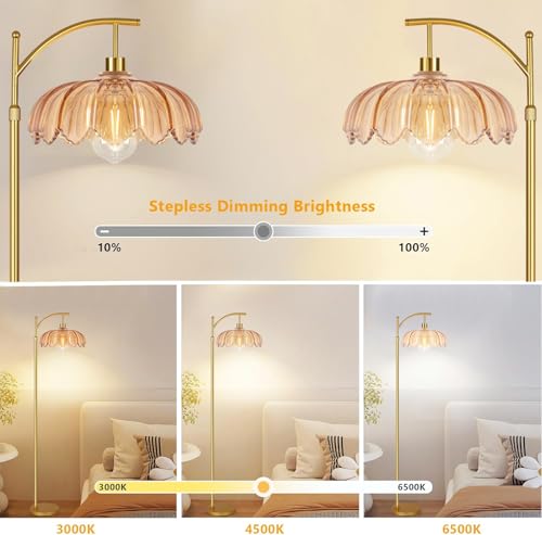 QIYIZM Glass Floor Lamp for Living Room,Bedroom,Gold Dimmable Standing Lamp with Remote,Mid Century Modern Brass Tall Lamp Boho Floor Lamps Arc Stained Flower Floor Light Lamp Bohemian - size: 35-Floor Lamp