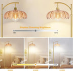 QIYIZM Glass Floor Lamp for Living Room,Bedroom,Gold Dimmable Standing Lamp with Remote,Mid Century Modern Brass Tall Lamp Boho Floor Lamps Arc Stained Flower Floor Light Lamp Bohemian - size: 35-Floor Lamp