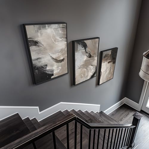 Framed Neutral Abstract Wall Art, 3 Piece Modern Minimalist Canvas Prints Paintings Artwork for Walls, Black Beige Brown Neutral Tone Pictures for Living Room Dining Room Bedroom Wall Decor 16x24 In - color: abstract Fluidity, size: 16" W x 24" H x 3pcs