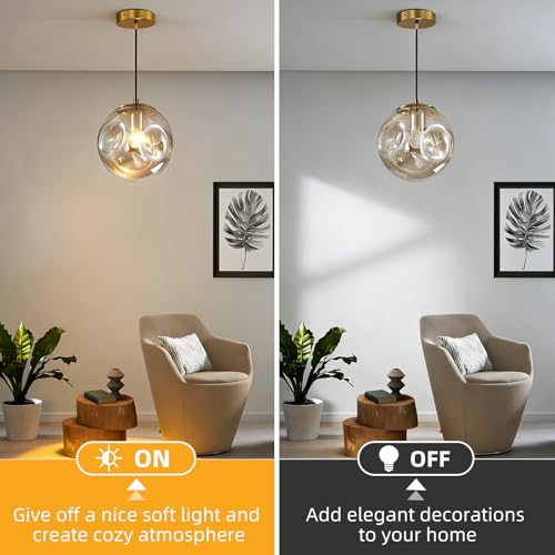 Modern Amber Concave Glass Pendant Light, 3-Pack Kitchen Island Lighting Single Globe Pendant Light Fixtures Century Kitchen Island Pendant Light for Bedroom Dining Room Light (Without Bulbs) - color: Amber-1 Light-3PC
