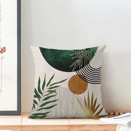 Boho Mid Century Pillow Covers 16x16 Set of 2, Boho Leaves Abstract Throw Pillowcase Geometric Aesthetic Sunset Outdoor Farmhouse Cushion Cover for Sofa Couch Bed Living Room Decor - color: Boho17, size: 16" x 16" (Pack of 2)