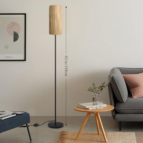 Ruiever Floor Lamp for Living Room,Rattan Boho Floor lamp,Modern Standing lamp with Hand-Worked Woven Shade (Hand Woven Shade-3 Color Bulb) - style: Hand Woven Shade-3 Color Bulb
