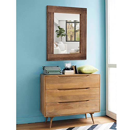 Wood Mirror Rectangular Framed Rustic Vintage Mirrors Decor Farmhouse Bedroom Bathroom Mirror for Dressing Table Entrance Large 20"x16" Brown - color: Brown, size: 20"L x 16"W