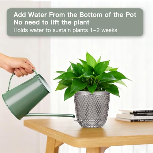 QCQHDU Hanging Planters for Indoor Plants, 2-Pack, 7.2 Inch, Gray | Plastic, Self Watering Plant Hanger, with Drainage Holes, 3 Hooks Chains, For Garden Home - color: Gray, size: 7.2in