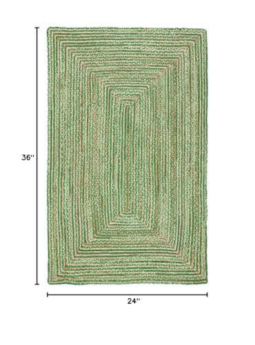 SAFAVIEH Area Rug 2x3 - Cape Cod Collection - Green & Natural Brown, Handmade Jute & Cotton, Woven Braided Design (CAP202Y) - color: Green/Natural, size: 2' x 3' (Rectangular)