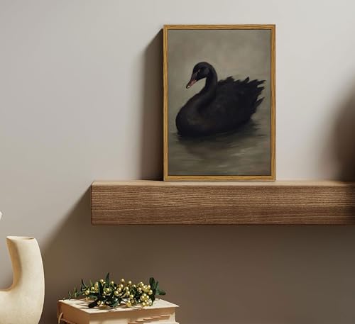 Framed Vintage Black Swan Canvas Wall Art Moody Animal Picture Dark Victorian Gothic Aesthetic Poster Print Rustic Farmhouse Antique Painting Wall Decor for Living Room Bedroom Kitchen 8x10in - color: Black Swan, size: 10"L x 8"W
