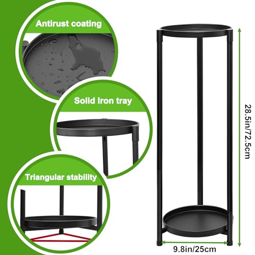 2 Tier Round Tall Metal Plant Stand indoor outdoor, Rustproof Round Planter Display Storage Rack, Heavy Duty Potted Holder for Home Garden Patio Bathroom Living Room(Black) - color: 2 Tier Black