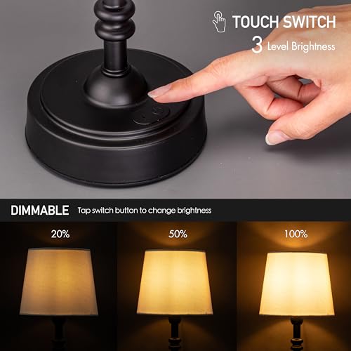 O’Bright Seraph mini – Cordless LED Table Lamp with Dimmer, Built-in Rechargeable Battery, 3-Level Brightness, Patio Table Lamp, Bedside Night Lamp, Ambient Light for Restaurant, Black - color: Black