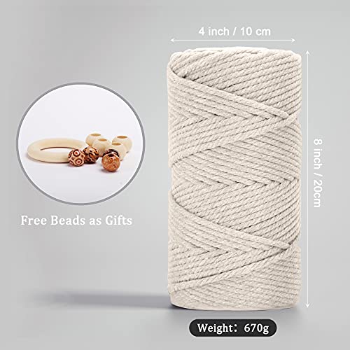 Macrame Cotton Cord 5mm x 109yds, ZUEXT Natural Handmade Beige White Braided Cords 4 Strands Knitted Rope String for Craft Wall Hanging Weaving Tapestry Dream Catchers Hanger DIY Gift (100m) - color: Beige White, style: 5mm x 100m