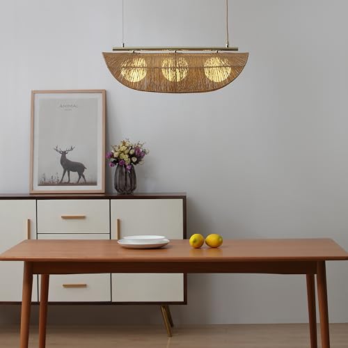 Sovev 27.5 in. Brass Bohemian 3-Light Dimmable Pendant Light with Opal Glass Rattan Shade - color: Sovev - 3 Light