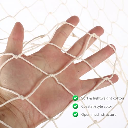 12 Pcs Fish Net Decorations, 3.3 x 6.6 ft Nautical Party Decorations, Wall Hanging Cotton Fishnet Photo Wall Background for Underwater Beach Party Decoration
