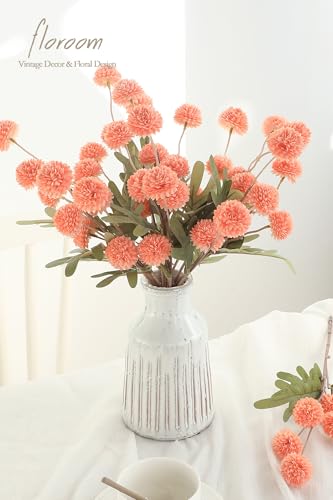 Floroom 5pcs Coral Pink Faux Silk Mums Artificial Flowers, Bulk Fake Small Mini Chrysanthemums with Stems for DIY Wedding Centerpieces Floral Arrangements Vase Fillers Home Decorations - color: Coral Pink, size: 5pcs