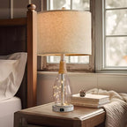 OYEARS 23" USB A+C Table Lamp for Bedroom Living Room Modern Bedside Lamps Retro Farmhouse Rattan Glass Nightstand Nightlight Lamps (White),Two Light Points - color: Antique White