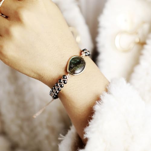 Women Boho Wrap Bracelet,Handmade Natural Stone Crystal Emperor Beads Heart Bracelet, Fashion Bohemian Jewelry Gift for Women - color: Labradorite 2#