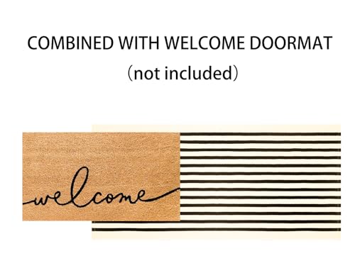 Striped Outdoor Rug 24"x51",Black and Beige Front Door Mat Cotton Woven Washable Farmhouse Layered Door Mats Throw Rugs for Porch/Bedroom/Home Entrance Decor - color: Beige Black, size: 2' x 4'3" (Rectangular)