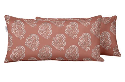 Indoor/Outdoor Polyester Fabric Lumbar Pillow Cover, All-Weather Waterproof Rectangular Cushion Case for Patio Furniture, 12 x 18 Set of 2 - Block-79 - color: Peach3, size: 18" x 12" (Pack of 2)