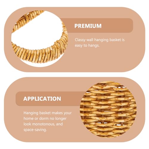 TEHAUX Woven Hanging Basket Imitation Rattan Wall-Mounted Sundries Storage Basket Lightweight Fruit Vegetable for Kitchen Home Dorm Balcony Decor 5.51 X 3.93 X 5.51 in