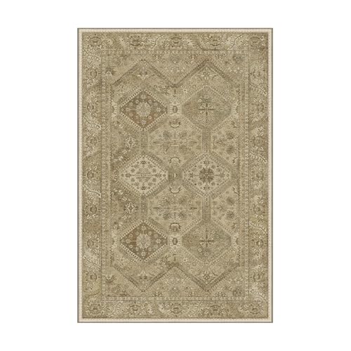 Bavni 2x3 Entryway Rug for Front Door Bathroom, Washable Vintage Print Carpet, Low Pile Lightweight Rug with Non Slip Backing, Light Brown - color: Area Brown, size: 2' x 3' (Rectangular)