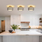 Boho Rattan Ceiling Light Fixture - 3 Style Options Wicker Semi Flush Mount Ceiling Lights,Grey Coastal Light Fixtures,Bohemian Woven Basket Chandelier for Hallway Bedroom Nursery Kitchen Laundry - color: Gray
