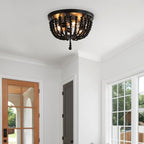 Black 14.1 inch Boho Chandelier,3-Light Wood Beaded Chandelier Light Fixture Bohemia Draped Bead Chandelier, Flush Mount Ceiling Light Fixture for Dinning Room Bedroom Hallway - color: Black 14.1"