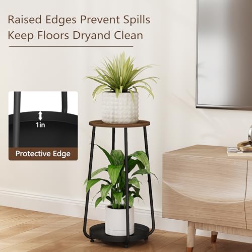 YINMIT Plant Stand Indoor, 2 Tier Wood Plant Stand, 23" Tall Vertical Flower Pot Stand, Round Corner Plant Shelf, Planter Pot Holder for Balcony Garden Patio Living Room - size: 23.2 In