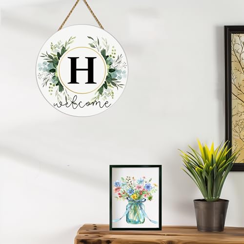 Monogram Letter H Wreaths for Front Door Wreath Wooden Welcome Sign for Front Door Decor Floral Family Last Name Initial House Warming Spring Summer Porch Rustic Wall Home Kitchen Boho Decorations - color: Letter H