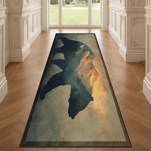 Bear Runner Rugs for Hallway 4x10, Lodge Cabin Bear Runner Rugs, Forest Wild Animal Rug Non-Shedding & Easy Care, for Laundry Room Kids Bedroom - color: Western Wildlife, size: 4' X 10'(runner)