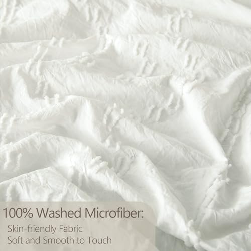 Duvet Cover Twin Size, 2PCS White Boho Duvet Cover Set, Geometric Pattern Tufted Bohemian Comforter Cover Jacquard Knit Textured Bedding Set with Zipper Closure - color: White, size: Twin