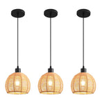 Woven Pendant Light Boho Chandelier, Rattan Pendant Lights Kitchen Island, Farmhouse Pendant Lighting with Hand Woven Wicker Shade, Boho Chandelier Light Fixtures Ceiling Hanging Light - color: 7.87" Rattan 3 Pack
