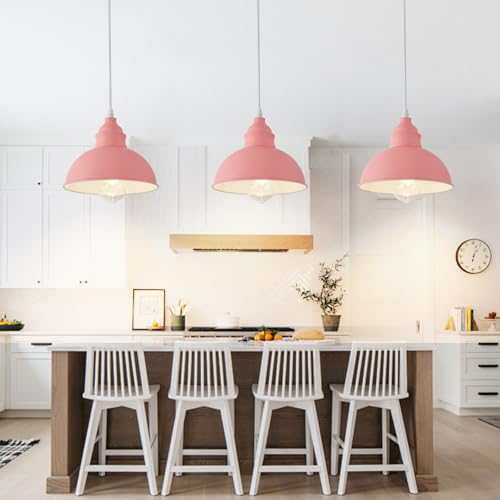 Plug in Pendant Light, 15FT Hanging Lights, On/Off Switch, Industrial Pendant Light with Plug in Cord, Metal Hanging Lamps for Living Room, Kitchen, Dining Room -Pink - color: Pink