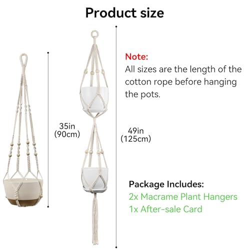 USLAI Macrame Plant Hanger Indoor Outdoor, Fits 4 to 15 Inch Pots, Strong Hanging Planter Holder, Boho Home Decor, 49+35 Inch, Ivory (POTS NOT Included) - color: Ivory, size: 35+49 Inch