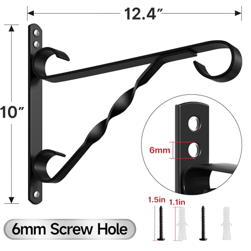 AMAGABELI GARDEN & HOME 2 Pack 10 inch Hanging Bracket Plant Bracket Plant Hanger Outdoor Hangers Flower Bird Feeder Plant Hooks Hangers Lanterns Garden for Indoor Wall Screw Mount Black BG1571 - size: 10 Inch, style: 2-Pack Twist Hook 2