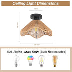 Surpars House Boho Rattan Ceiling Light Fixture, Mini Rattan Chandelier Lighting Fixture, Hand Woven Ceiling Light Fixtures for Hallway Bedroom Kitchen Entryway Living Room (Light Brown) - color: Light Brown
