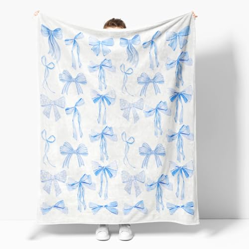 Blue Bows Blankets Preppy Coquette Room Decor Electric Blanket Girls Bedroom Decor Trendy Bow Throw Blanket Coquette Girly Blanket Gifts for Women Teens Soft Flannel Lightweight 70"x80" - color: Blue Bows Blankets Coquette Stuff, size: 70"W X80"L(178X203C