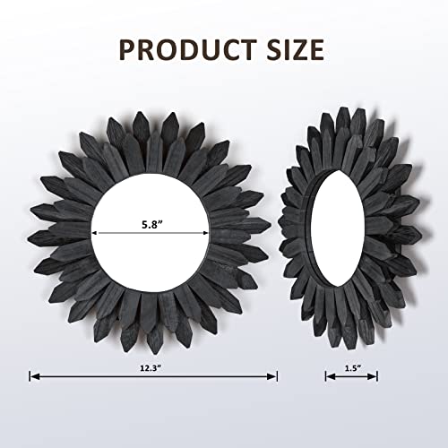 Honiway Boho Wall Decor Mirrors for Wall 2 Pack 12 inch Wood Decorative Mirror for Room Decor Rustic Farmhouse Mirror for Bedroom Bathroom Living Room Kitchen Black - color: Black, size: 12 inch (2 pack)